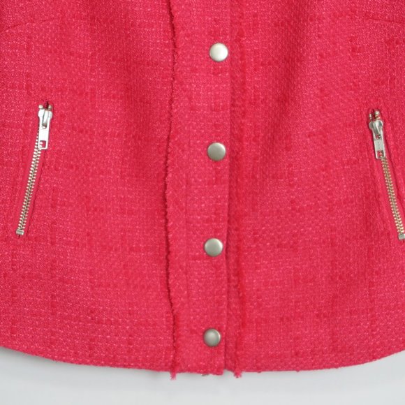 NWT MM Couture by Miss Me Hot Pink Tweed Zip Snap Long Sleeve Jacket Size S - Picture 3 of 9